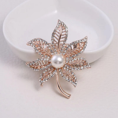 Dmari Γυναικεία καρφίτσα Πανέμορφη καρφίτσα πέτο Vintage στεφάνι Μεγάλο μαργαριτάρι πεσμένα φύλλα σήμα Αξεσουάρ για ρούχα Πολυτελή κοσμήματα