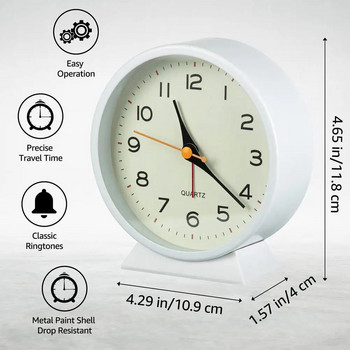4,5-инчов аналогов будилник Безшумен винтидж нетиктакащ будилник за спалня Малък настолен часовник с нощна светлина, работещ с батерии