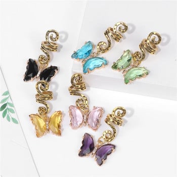 Модни каменни висящи дредове Аксесоари Crystal Stone Butterfly Charm Бижута за коса Дамски цветни шапки Сплетена коса Dec