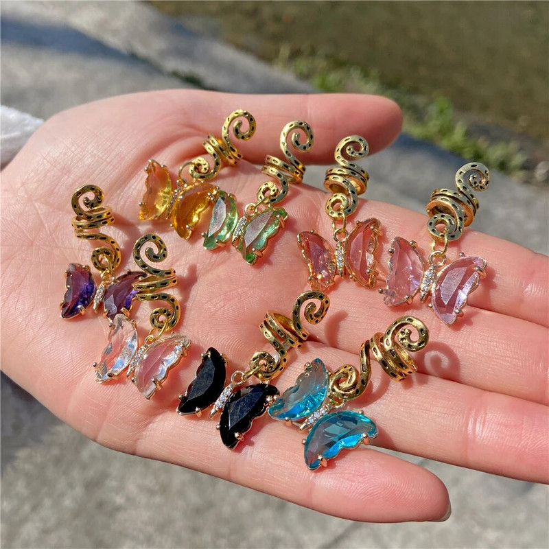 Mood Stone Dangle rastapatsid Aksessuaarid Kristallkivist Liblikad Juuste Ehted Naistele Värvilised peakatted Põimitud juuksed dets.