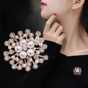 Модерни класически елегантни кристални брошки Перлени кристали Брошки за дрехи Луксозна метална игла за ревери Брошка за дама Сватбени подаръци