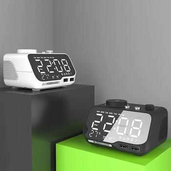 LED будилник, Bluetooth-съвместим високоговорител с пълен обхват, FM радио, цифров часовник с температура, USB зарядно устройство, за спални