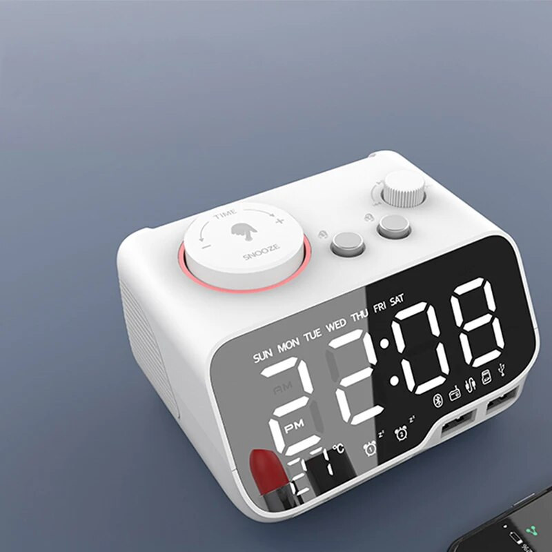 Ξυπνητήρι LED Ηχείο Πλήρους εμβέλειας συμβατό με Bluetooth, Ψηφιακό ρολόι ραδιόφωνο FM με θερμοκρασία, φορτιστής USB, για υπνοδωμάτια