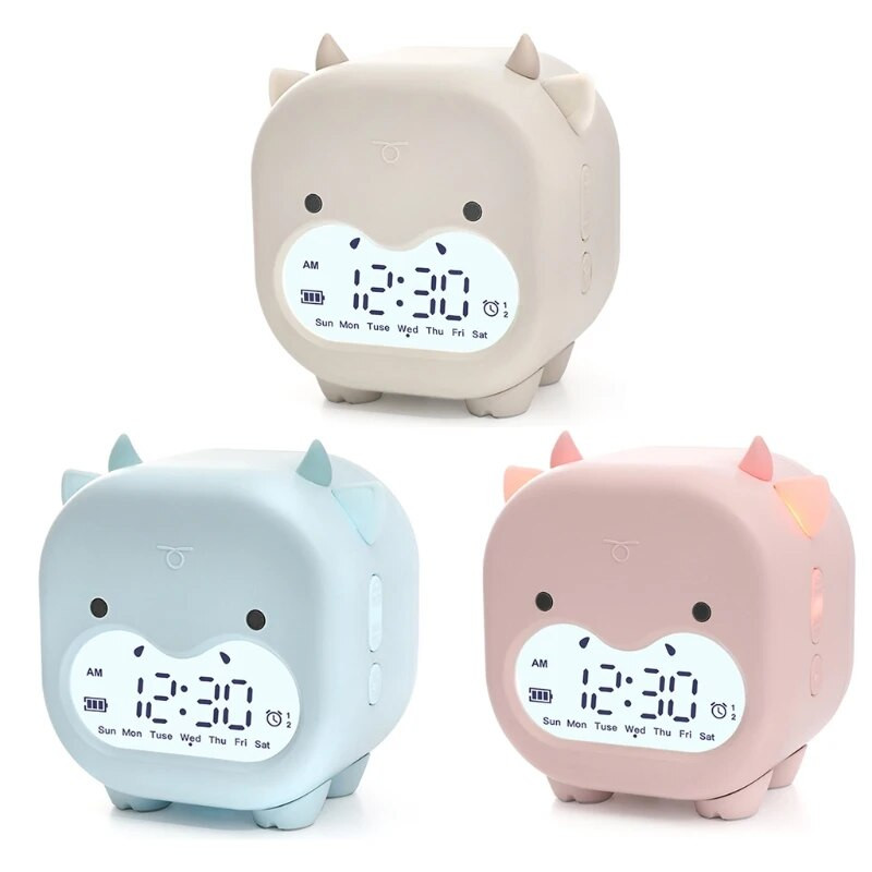 Retro lauaarvuti LED multifilm äratuskell elektrooniline juhtimine lehma kuju Põhjamaade stiilis helendav digitaalne toitega kella toitega hulgimüük