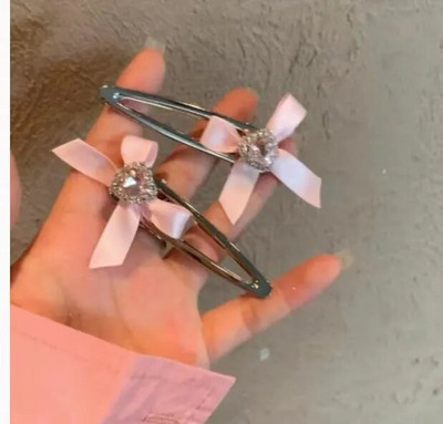 Y2k esteetiline roosa Bowknot Heart kivist juukseklamber naistele Armas armas Lolita Girly juuksenõel Korea moe juukseaksessuaarid