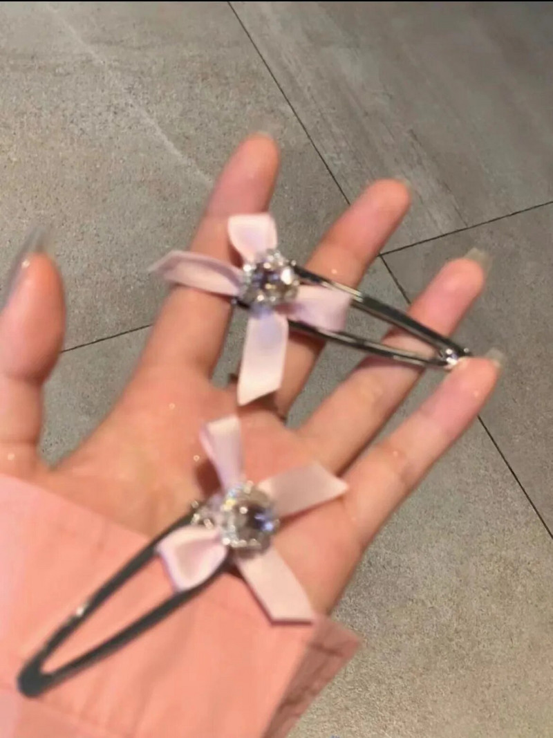 Y2k esteetiline roosa Bowknot Heart kivist juukseklamber naistele Armas armas Lolita Girly juuksenõel Korea moe juukseaksessuaarid