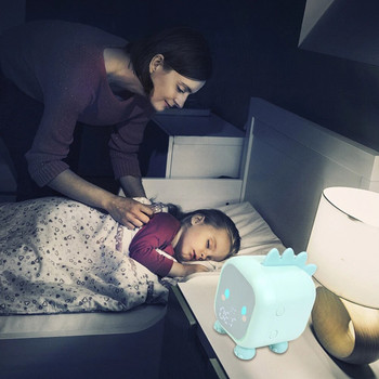 Нощен LED часовник Детски будилник Детски треньор за сън Температурен дисплей с гласово управление Цифров сладък динозавър