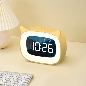 Акумулаторен цифров будилник Нощна светлина Сензорна дрямка Винаги включен дисплей Настолен настолен часовник 12/24H Двойна аларма Музикален LED часовник