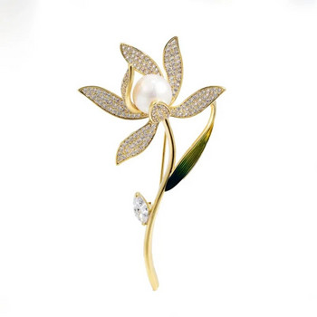 Елегантен креативен корсаж с нарцис за жени Брошки с цветя от кристали Дамски моден аксесоар Перли Растителни игли Бижута