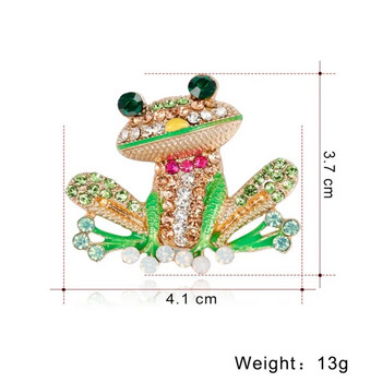 2023 Нови брошки с жаби с кристали за жени Ярки брошки с животни Дизайн на игли Сплав Зелени бижута Подаръци за мъже Дамски бижута