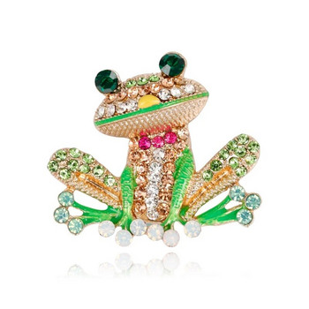 2023 Нови брошки с жаби с кристали за жени Ярки брошки с животни Дизайн на игли Сплав Зелени бижута Подаръци за мъже Дамски бижута