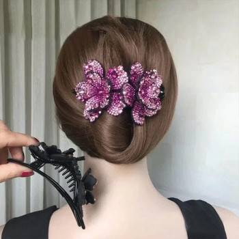 Модни елегантни акрилни циркониеви фиби с цветя Аксесоари за коса за жени Подарък Ретро щипка с патешка уста Шапки Етнически бижута за момичета