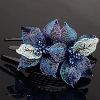 Elegantne kudumine vasktraadist lillelised juuksenõelad juuste aksessuaarid naistele seljaaju lusikas akrüülist pääsusaba klambriga peakatted ehted