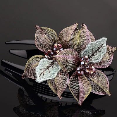 Elegantne kudumine vasktraadist lillelised juuksenõelad juuste aksessuaarid naistele seljaaju lusikas akrüülist pääsusaba klambriga peakatted ehted