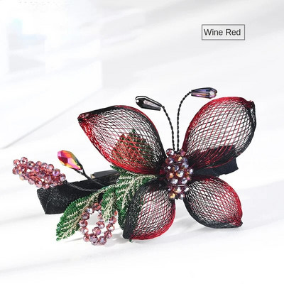 Κομψά χειροποίητα υφαντά αξεσουάρ μαλλιών φουρκέτα πεταλούδας Γυναικεία ρετρό πολυτελή κρυστάλλινα κλιπ κεφαλής Κόσμημα Νυφική Τιάρα