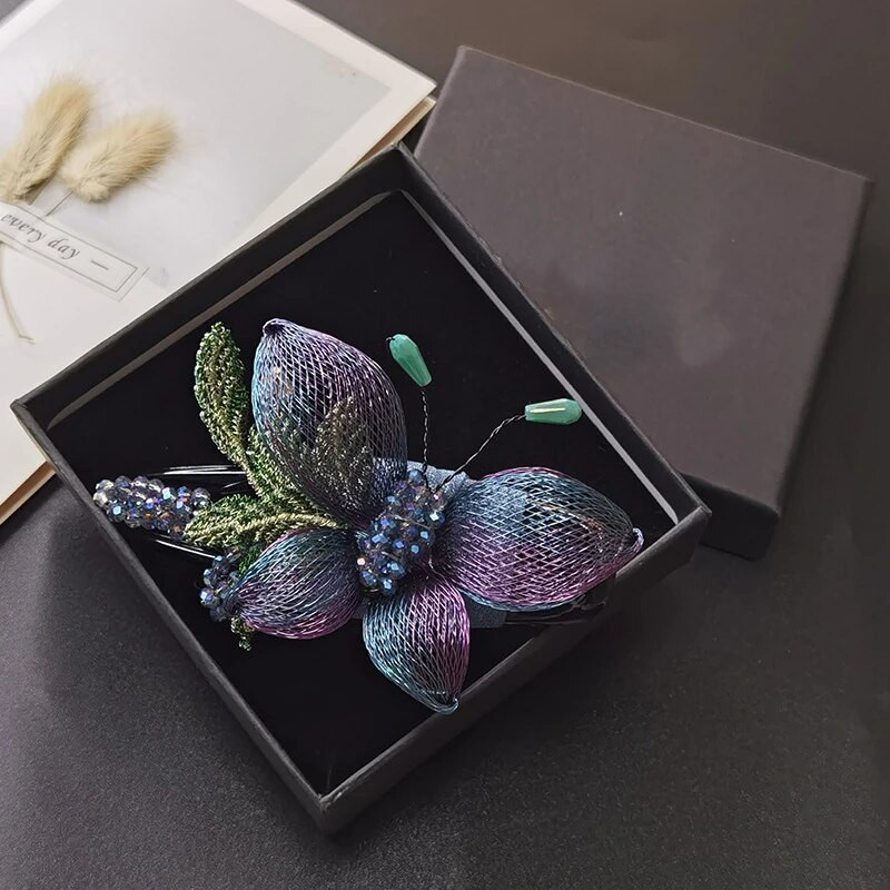 Κομψά χειροποίητα υφαντά αξεσουάρ μαλλιών φουρκέτα πεταλούδας Γυναικεία ρετρό πολυτελή κρυστάλλινα κλιπ κεφαλής Κόσμημα Νυφική Τιάρα