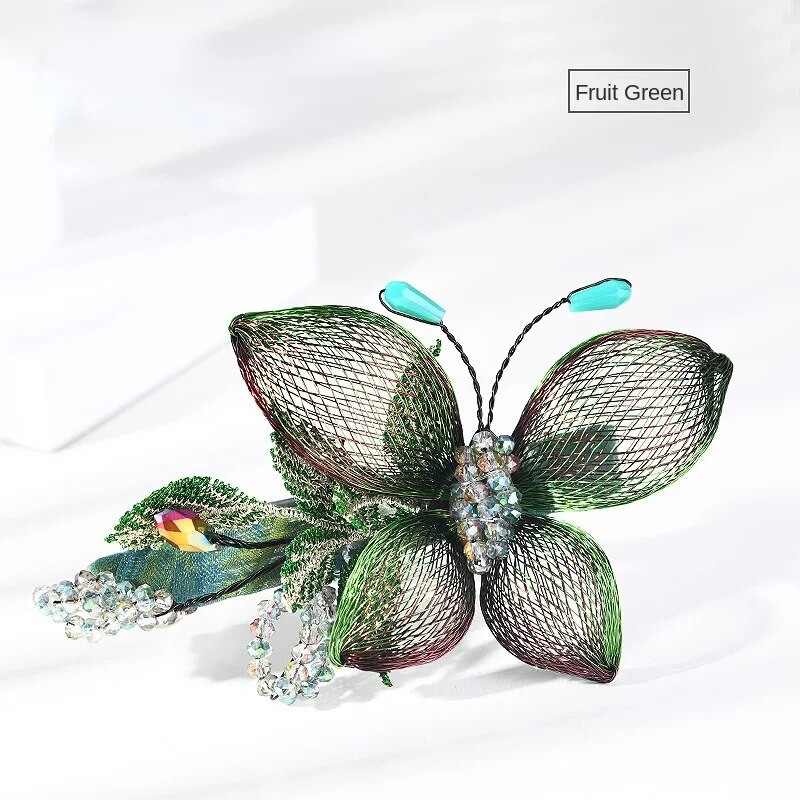 Κομψά χειροποίητα υφαντά αξεσουάρ μαλλιών φουρκέτα πεταλούδας Γυναικεία ρετρό πολυτελή κρυστάλλινα κλιπ κεφαλής Κόσμημα Νυφική Τιάρα