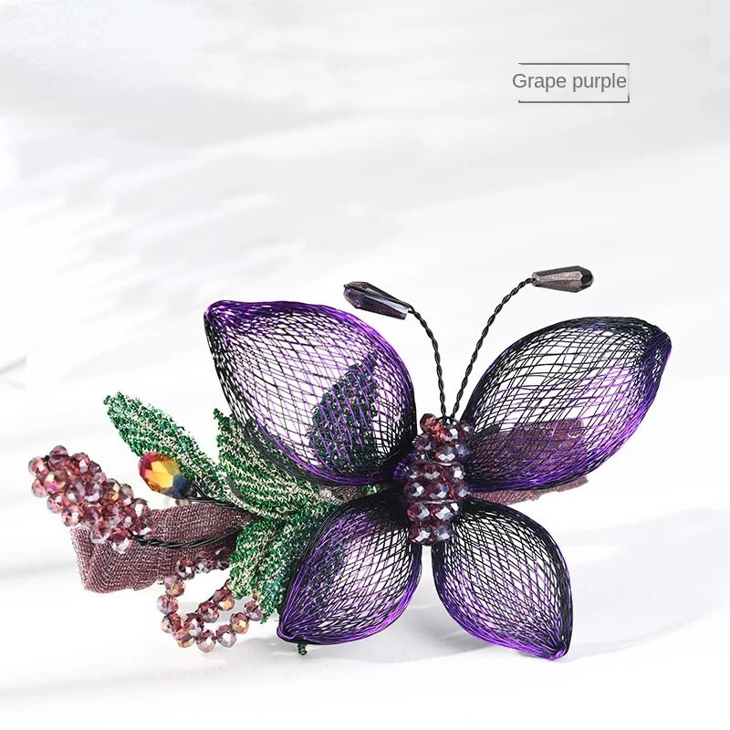 Κομψά χειροποίητα υφαντά αξεσουάρ μαλλιών φουρκέτα πεταλούδας Γυναικεία ρετρό πολυτελή κρυστάλλινα κλιπ κεφαλής Κόσμημα Νυφική Τιάρα