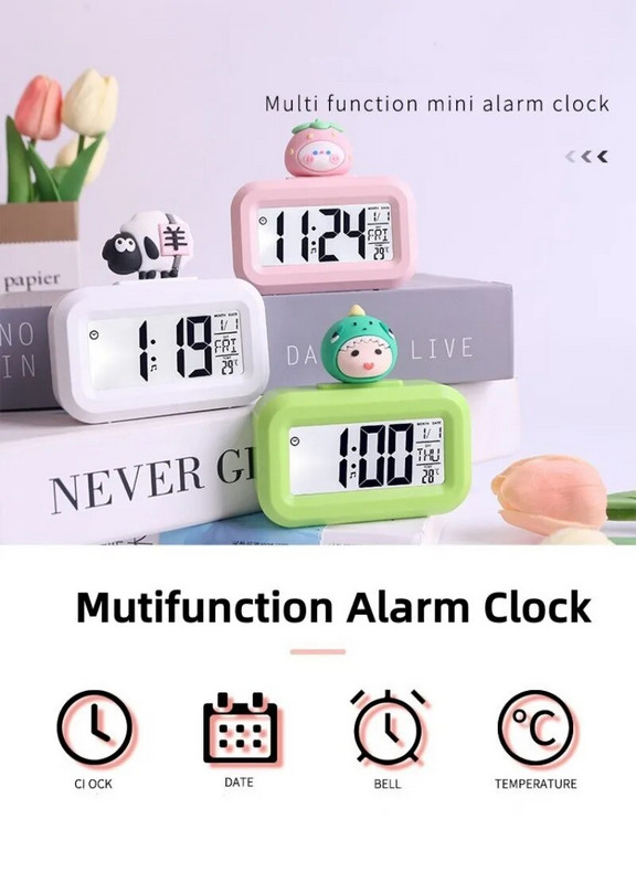 Mini muzikos skaitmeninis žadintuvas su foniniu apšvietimu Temperatūra Savaitė Mėnuo Data Ekranas Snausti Staliniai staliniai laikrodžiai 12/24h LED laikrodis