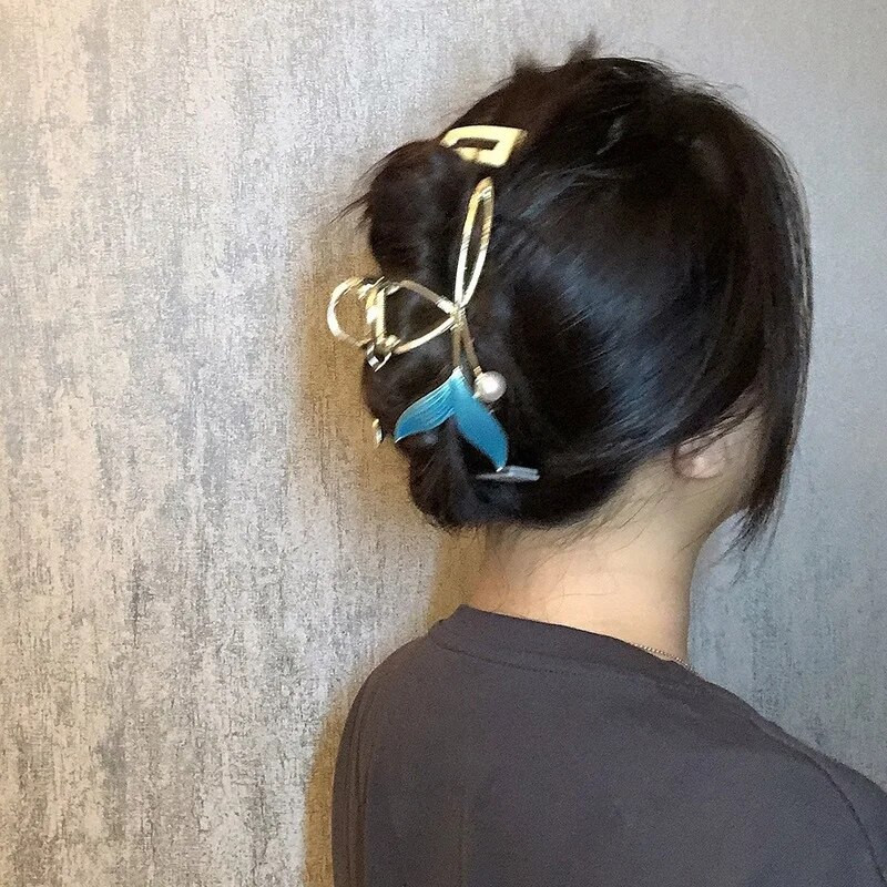 Modni plavi riblji rep, kopča za kosu, ženski dodaci za kosu, vintage zlatne boje, stražnja glava, morski pas, kopča, vrhunski osjetljivi ukosnica nakit