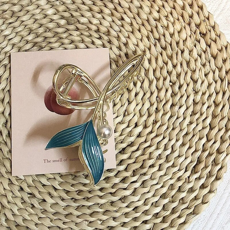 Modni plavi riblji rep, kopča za kosu, ženski dodaci za kosu, vintage zlatne boje, stražnja glava, morski pas, kopča, vrhunski osjetljivi ukosnica nakit