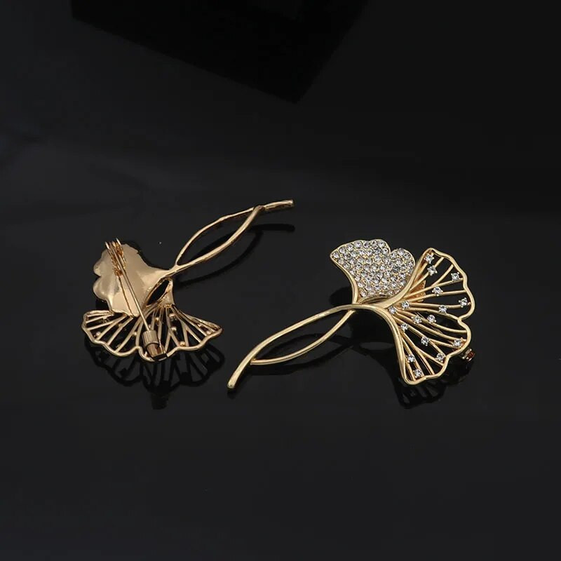 Elegantas Ginkgo Lapu saktas Sievietēm Kristāla skaistuma piespraudes piespraude Vintage korsāža Sieviešu ballītei Kāzu Rotaslietas Dāvanas