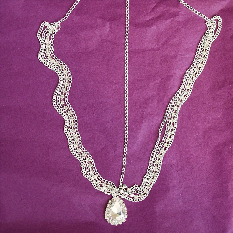 Madingi daugiasluoksniai Kalnų krištolinio akmens Frtassel galvos grandinėlė nuotakos vestuvės Ultra Flash Crystal pakabukas kaktos grandinėlės papuošalų priedai