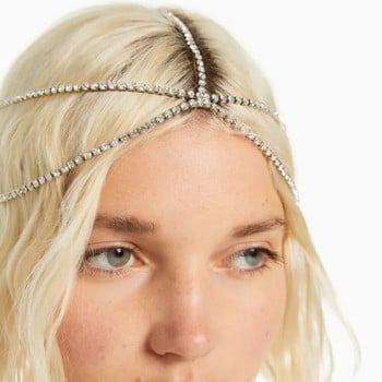 Bling Crystal Голяма лента за коса със стрази Сребърен цвят за жени Проста кръстосана лента за глава Булчинска тиара Сватбени бижута за чело