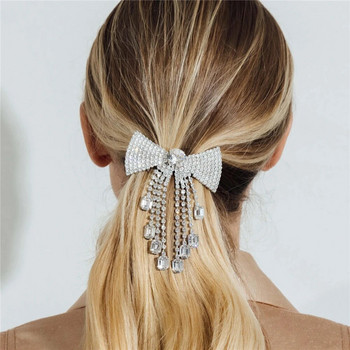 Luxury Bling Rhinestone Bow Long Thingle Head Chain Γυναικεία Ιδιοσυγκρασία Μόδα Γυαλιστερό κρεμαστό κρύσταλλο Μαλλιά Κοσμήματα Κοσμήματα Δώρο