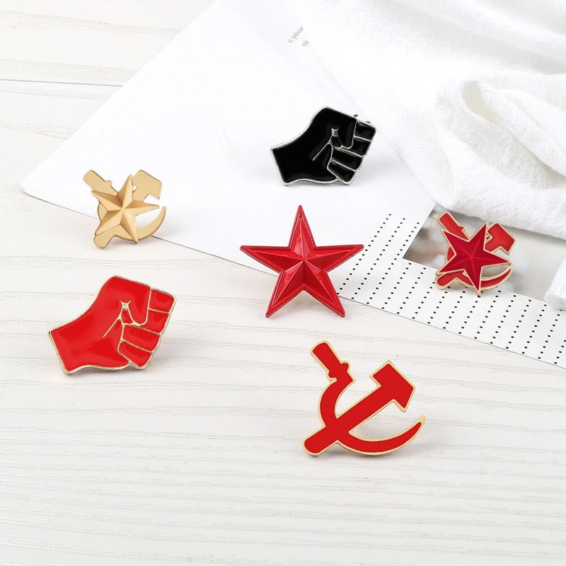Obranite revoluciju! Retro broševi Sovjetska Crvena armija Šaka solidarnosti Emajl Igle Zvijezda Srp Čekić Bedž Šešir Uniforma Nakit