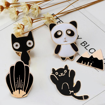 5 τμχ/Σετ χαριτωμένα Panda καρφίτσες με σμάλτο καρφίτσες Αστεία μεγάλα μάτια Γάτες Κινούμενα σχέδια Lazy Mews Μαύρα σήματα βουνού Τζιν Κοσμήματα Δώρο για παιδιά