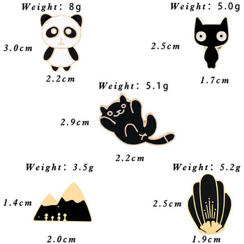 5 τμχ/Σετ χαριτωμένα Panda καρφίτσες με σμάλτο καρφίτσες Αστεία μεγάλα μάτια Γάτες Κινούμενα σχέδια Lazy Mews Μαύρα σήματα βουνού Τζιν Κοσμήματα Δώρο για παιδιά