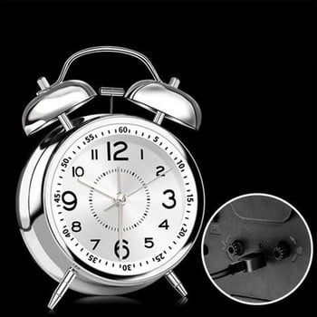 Vintage Μεταλλικό Ξυπνητήρι Φοιτητικό Φωτεινό Σίγαση Δημιουργικό Απλό Ρολόι κομοδίνου Δυνατό Επαναφορτιζόμενο Ρολόι με Φως