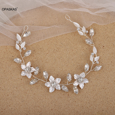 Nuotakos plaukų juosta Gėlėti Tiarasl Vestuviniai plaukų aksesuarai Moterims Krištolo lydinio grandinės galvos juostos Rankų darbo santuokos plaukų papuošalai