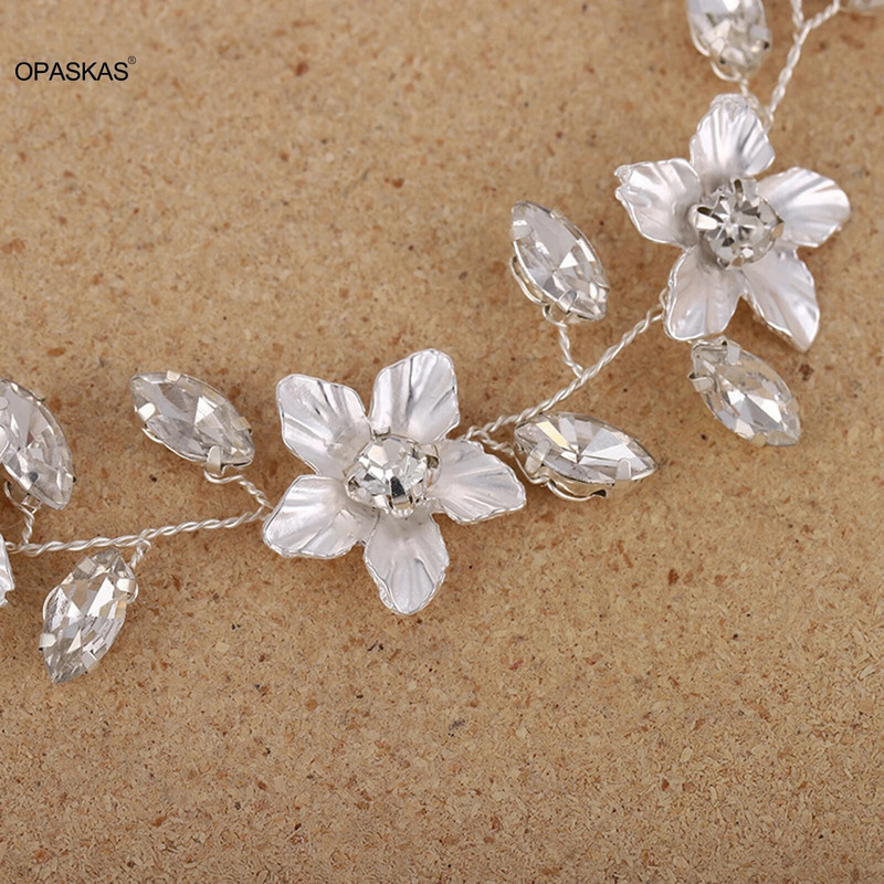 Nuotakos plaukų juosta Gėlėti Tiarasl Vestuviniai plaukų aksesuarai Moterims Krištolo lydinio grandinės galvos juostos Rankų darbo santuokos plaukų papuošalai