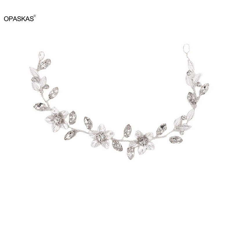 Nuotakos plaukų juosta Gėlėti Tiarasl Vestuviniai plaukų aksesuarai Moterims Krištolo lydinio grandinės galvos juostos Rankų darbo santuokos plaukų papuošalai