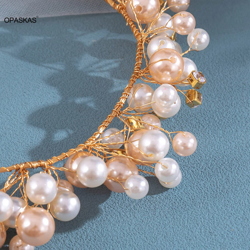 Traka za kosu od vjenčanih bisera Obruč za kosu Tijare za mladenke Za žene Nova moda Trake za glavu od zlatnih perli Vjenčani ukrasi za kosu Nakit Pokloni