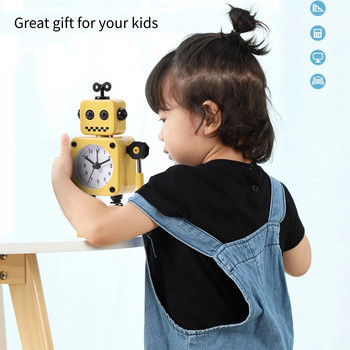 Будилник-робот, нетиктакащ часовник за събуждане с мигащи светлини на очите и въртяща се ръка, подарък за деца, забавна декорация за бюро