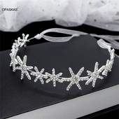 Pruudipeapael Pulmajuukseaksessuaarid Läikiv Hexagram Juuksepael Paelaga Trendikas Novia Tiaras Juukseehted Abielu ehted