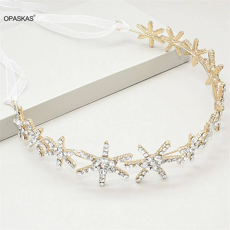 Pruudipeapael Pulmajuukseaksessuaarid Läikiv Hexagram Juuksepael Paelaga Trendikas Novia Tiaras Juukseehted Abielu ehted