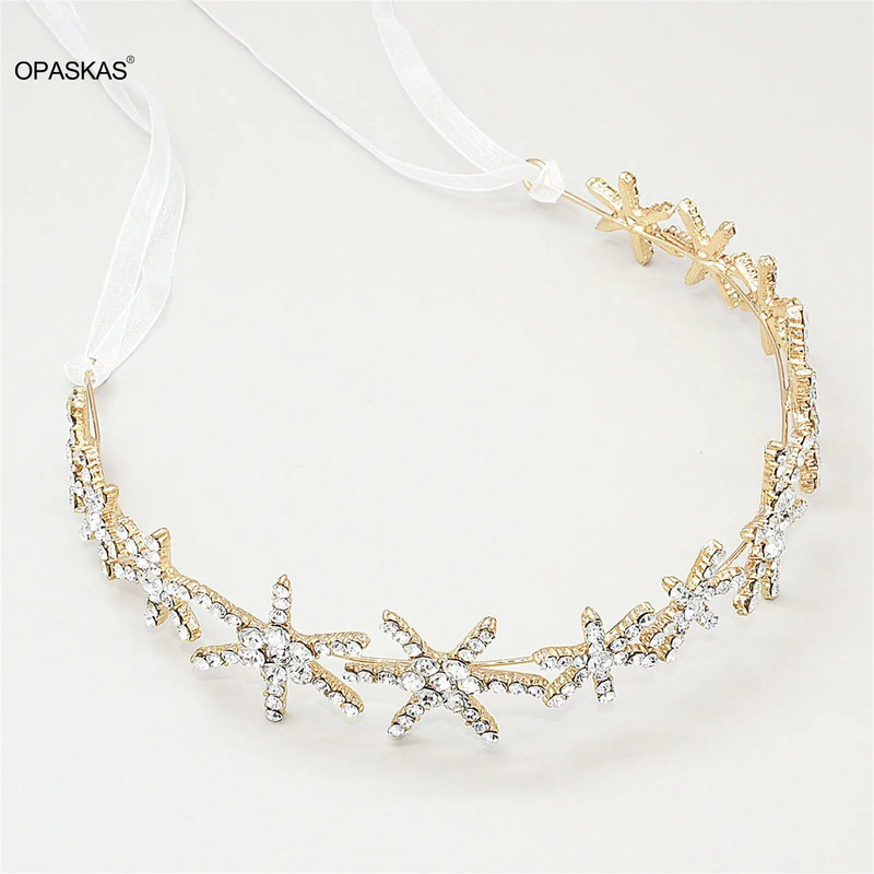 Pruudipeapael Pulmajuukseaksessuaarid Läikiv Hexagram Juuksepael Paelaga Trendikas Novia Tiaras Juukseehted Abielu ehted