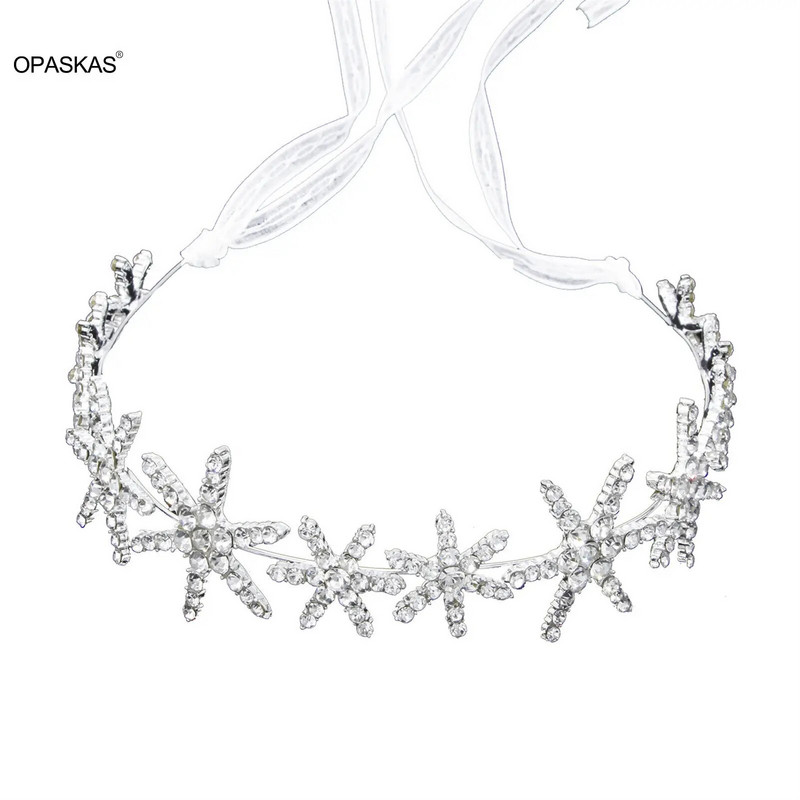 Pruudipeapael Pulmajuukseaksessuaarid Läikiv Hexagram Juuksepael Paelaga Trendikas Novia Tiaras Juukseehted Abielu ehted