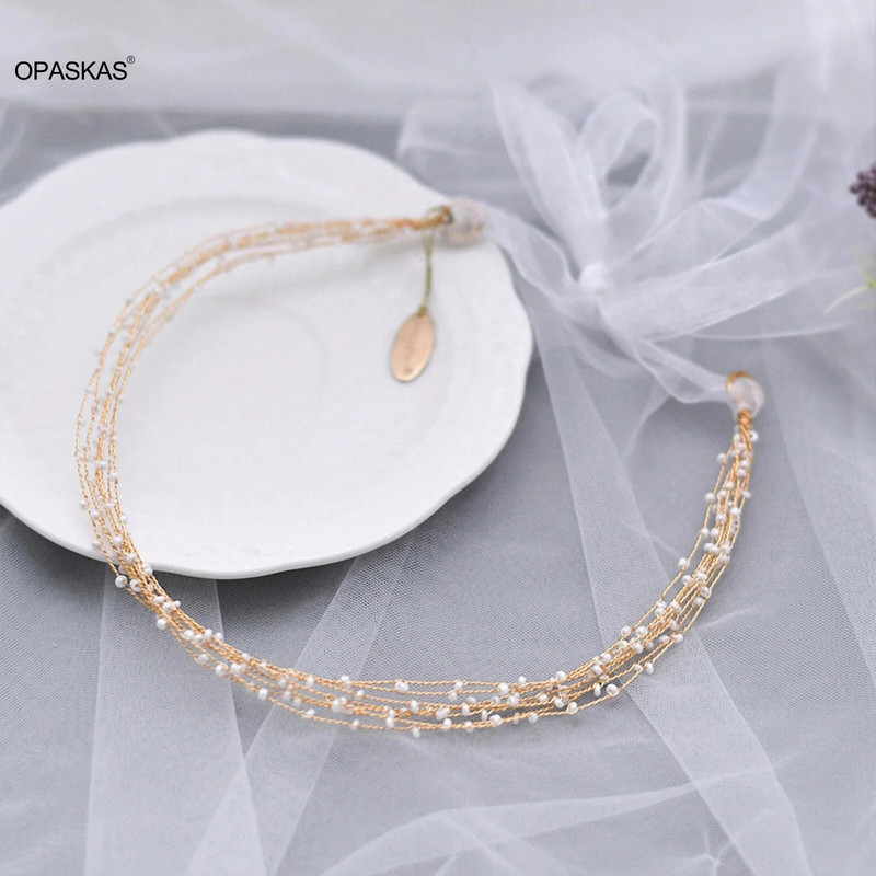 Μαλλιά με χάντρες Διπλή στρώση Τιάρες Νυφικό κόσμημα για γυναίκες Γούρι με στέμμα με πέρλες πριγκίπισσα Αξεσουάρ για τα μαλλιά γάμου Δώρα για πάρτι