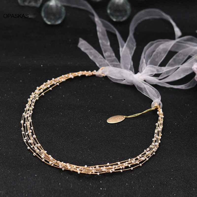 Μαλλιά με χάντρες Διπλή στρώση Τιάρες Νυφικό κόσμημα για γυναίκες Γούρι με στέμμα με πέρλες πριγκίπισσα Αξεσουάρ για τα μαλλιά γάμου Δώρα για πάρτι