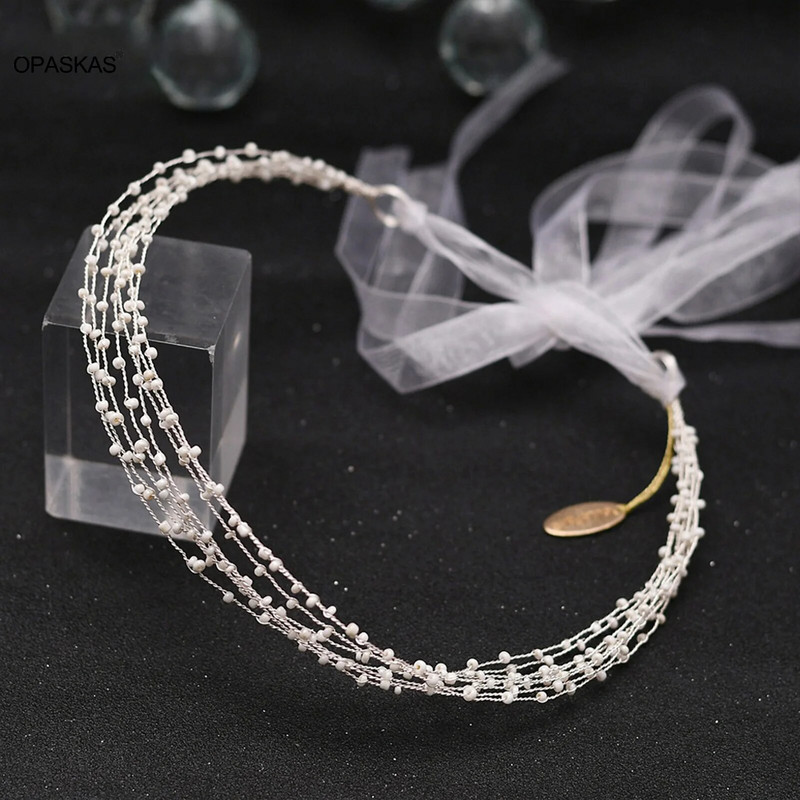 Μαλλιά με χάντρες Διπλή στρώση Τιάρες Νυφικό κόσμημα για γυναίκες Γούρι με στέμμα με πέρλες πριγκίπισσα Αξεσουάρ για τα μαλλιά γάμου Δώρα για πάρτι