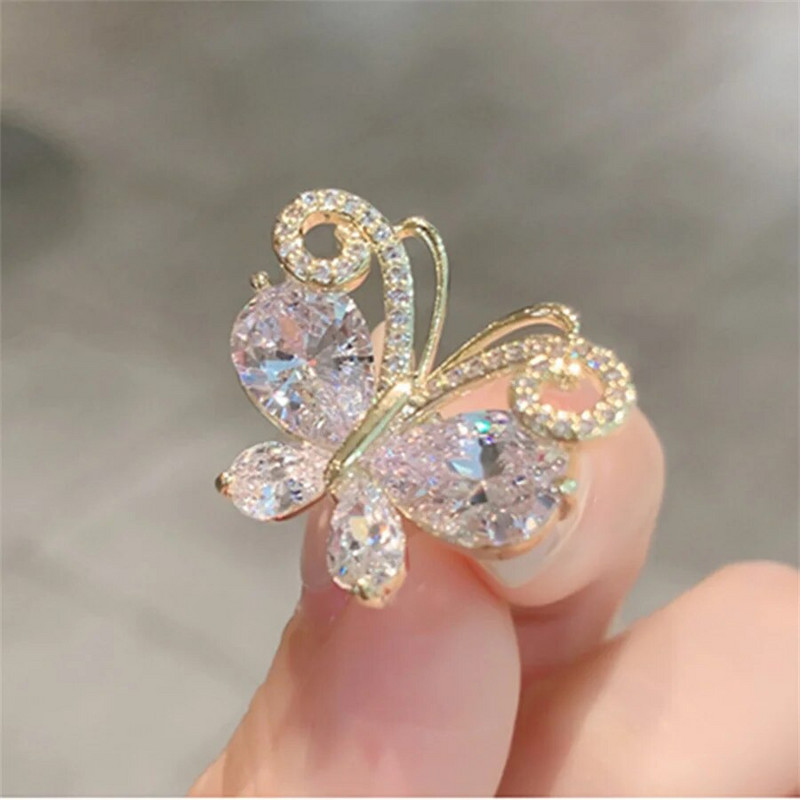 Rinhoo säravad kristallist lillega prossid naistele Värvilised tsirkoonist lillelised reväärinõelad Väikeloom Küüliku Liblikas Märgi Ehted