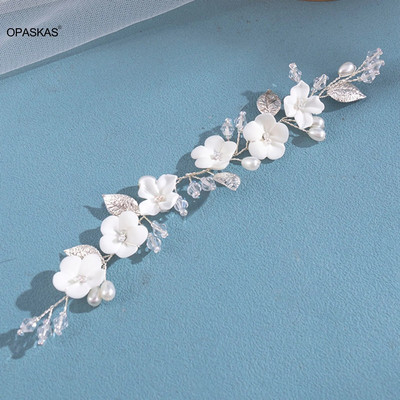Λευκή φλοράλ λουλουδάτη χτένισμα γάμου Αξεσουάρ για μαλλιά Νυφική τιάρες για γυναίκες Πέρλες κρύσταλλο κορδόνι για μαλλιά Μοντέρνα κοσμήματα Novia 2023