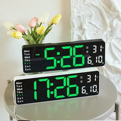 Ceas cu alarmă digital cu LED de 13 inchi Ora Data Temperatura Săptămâna Afișare Ceas electronic de perete montat pe perete pentru decorarea casei dormitorului