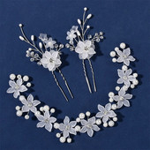 Sudraba matu stīpas matu sprādzes komplekts ziedu pērļu matu lentes Princeses kāzu matu aksesuāri Luksusa akrila tiāras laulības rotaslietas