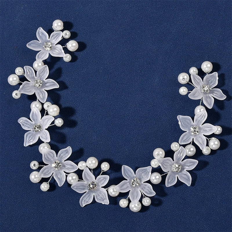 Sudraba matu stīpas matu sprādzes komplekts ziedu pērļu matu lentes Princeses kāzu matu aksesuāri Luksusa akrila tiāras laulības rotaslietas